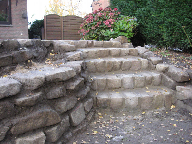 Stufen Mauer Sandstein Kopfsteinpflaster